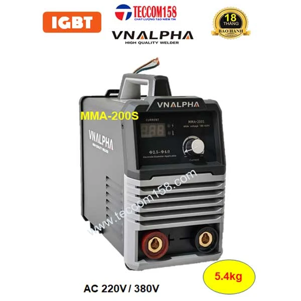 VNALPHA MMA-200S cấu hình 6 BO 4 IGBT đầu tiên tại VN, hàn que 2.5-4.0mm dải điện rộng 180v-420v