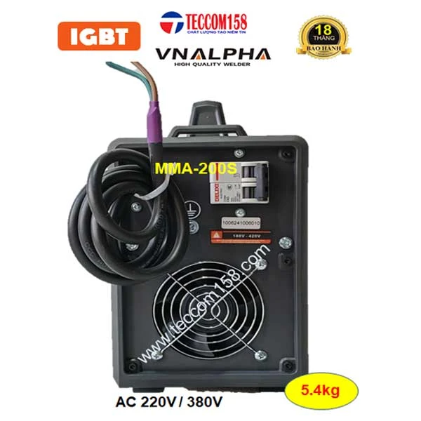 VNALPHA MMA-200S cấu hình 6 BO 4 IGBT đầu tiên tại VN, hàn que 2.5-4.0mm dải điện rộng 180v-420v