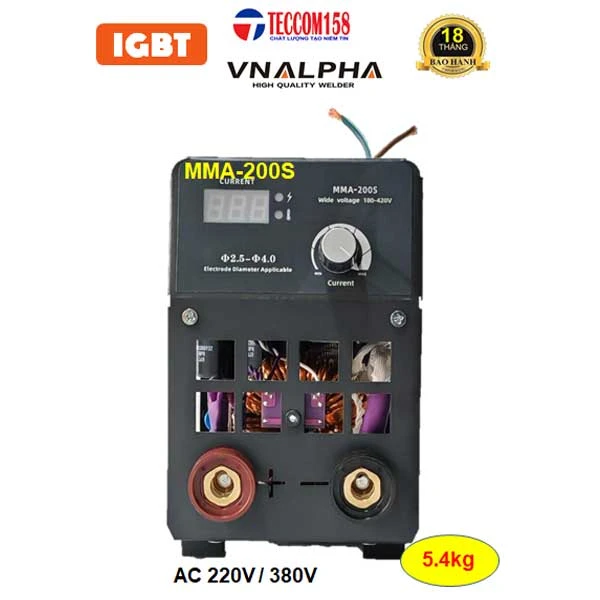 VNALPHA MMA-200S cấu hình 6 BO 4 IGBT đầu tiên tại VN, hàn que 2.5-4.0mm dải điện rộng 180v-420v