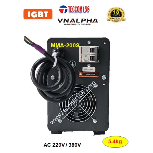 VNALPHA MMA-200S cấu hình 6 BO 4 IGBT đầu tiên tại VN, hàn que 2.5-4.0mm dải điện rộng 180v-420v