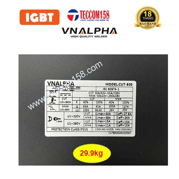 VNALPHA CUT-80S cấu hình mới nhất 6 BO 4IGBT dải điện áp rộng